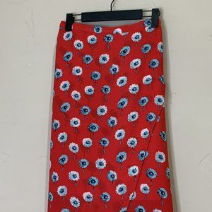 J. Crew Women's Large* Red Floral Faux Wrap Midi Skirt Elastic Back *S-L